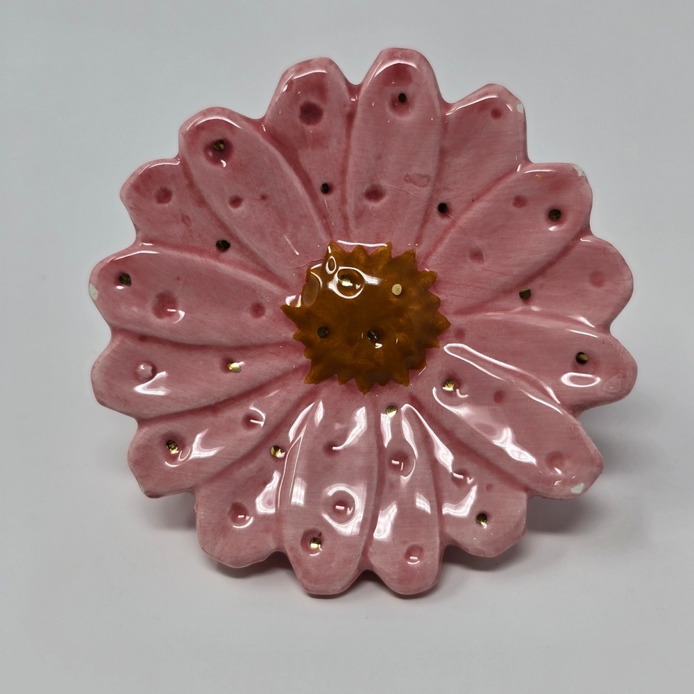 Nora Fleming Mini Pink Gerber Daisy Flower Gold Dots Ceramic Accessory Piece